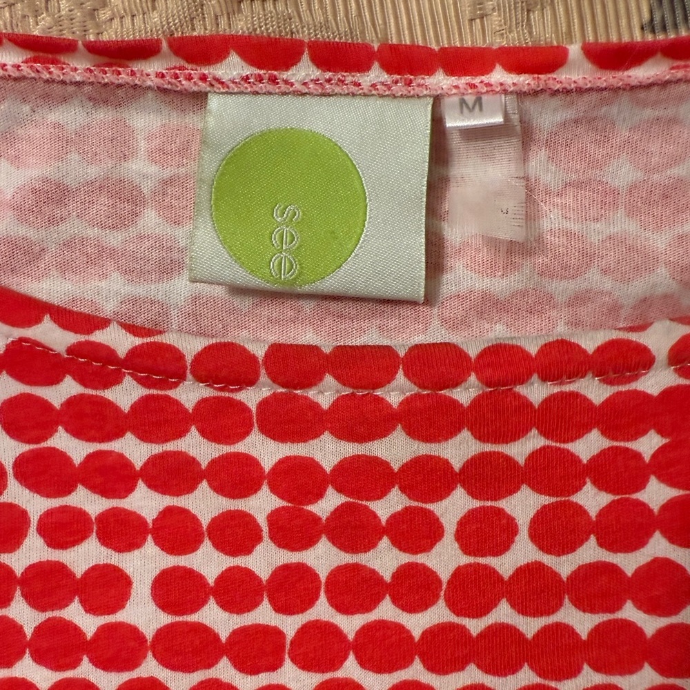 See Design polka dot coral/white blouse